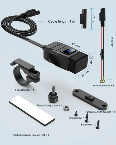 Vista 6 de EXTRACTME Cargador USB para motocicleta, 6.8A Carga rápida 3.0 Cargador de teléfono USB dual para motocicleta con voltímetro y interruptor