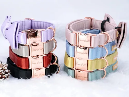 Vista 6 de Unique style paws Collar para perro, collar de seda verde con lazo, lazo suave, collar ajustable para mascotas, regalo para perros hembras o machos