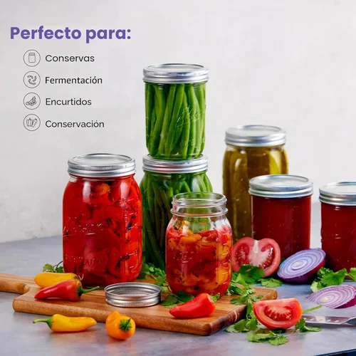 Vista 2 de SEWANTA Tarros Mason de boca ancha de 16 onzas [paquete de 5] con tapas y bandas para frascos de masón, tarros Mason de 16 onzas, para conservas