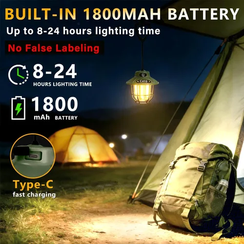 Vista 3 de Linterna de campamento de 1200 lúmenes, luz LED recargable con 4 modos de luz, linterna portátil USB al aire libre para campamento, senderismo