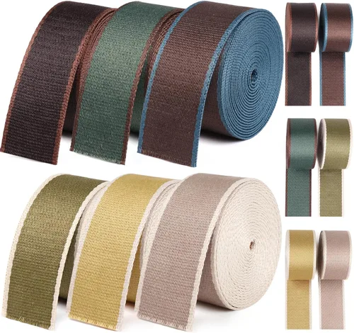 Webbing 1.5 Inch-6 Rolls Polycotton 1 1/2 inch Webbing Strap for Bag Making-1.5 "Cotton Striped Ribbon for Purse Backpack Luggage Straps 18 Yards