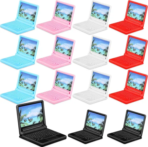 15 piezas de casa de muñecas, mini portátil, simulación de escena, mini portátil, tableta, juguetes, muñeca, oficina, computadora, decoración,