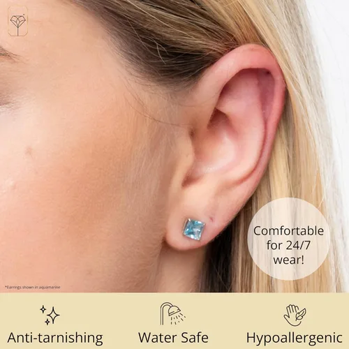 Vista 4 de Tienda Collection 10k White Gold Princess Cut November Birthstone Citrine Square Stud Earrings for Women