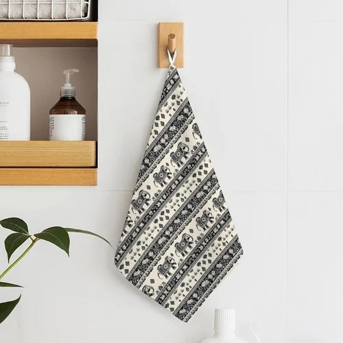 Vista 6 de Decorative Hand Towels for Bathroom - Retro Elephant Pattern Print Soft Absorbent Small Bath Hand Towels for Kitchen, Farmhouse, Spa, Hotel, Guest