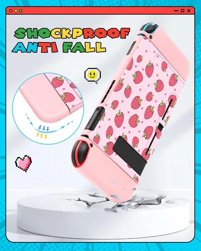 Vista 5 de Gurgitat 4in1 Cute Strawberry for Nintendo Switch Case Protector Switch Game Cases Cartridge Storage Cartoon Kawaii Girls 24 Game Card Holder