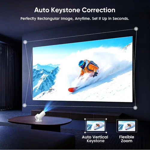 Vista 10 de [Aplicaciones integradas y Keystone automático] Mini proyector, proyector portátil con WiFi 6 y Bluetooth 5.2, proyector inteligente nativo 1080P