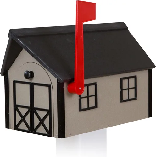 Vista 30 de Buzón de madera estilo «amish» con techo de cedro de Peaceful Classics con ventana y molduras de puerta, buzones artesanales para exterior, buzones