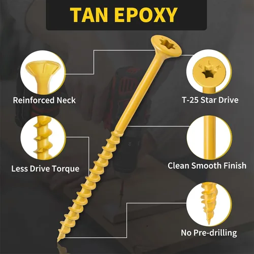 Vista 64 de Tornillos para madera de 2-1/2 pulgadas, tornillos para terraza FIXLINK #10 x 2-1/2", 310 piezas, recubiertos con epoxi, broca de estrella T25