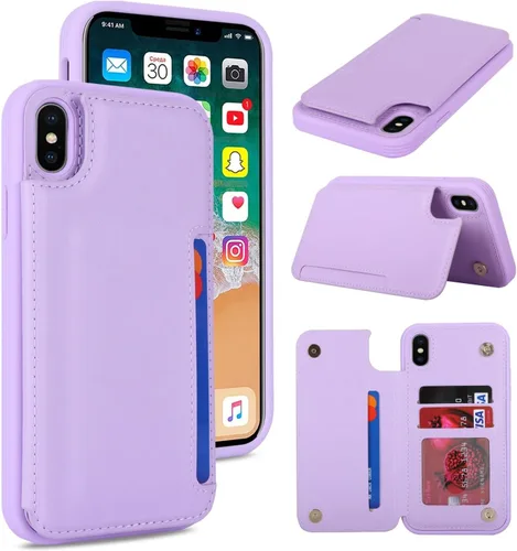 Vista 34 de iCoverCase Compatible con Funda para iPhone XR con Tarjetero, Funda de Teléfono Tipo Cartera para Hombres y Mujeres con Bloqueo RFID de Piel Beige