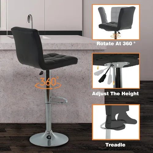 Vista 7 de BestOffice Taburete de bar moderno, juego de 2 taburetes de bar de altura ajustable de altura de mostrador, taburete giratorio de cuero PU, sillas