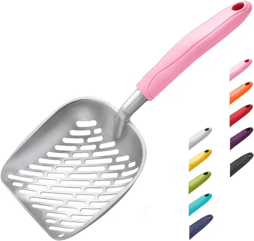 Vista 16 de WePet Cuchara de arena para gatos, tamiz de aleación de aluminio, pala de metal para gatitos, pala profunda con orificio diagonal, mango largo