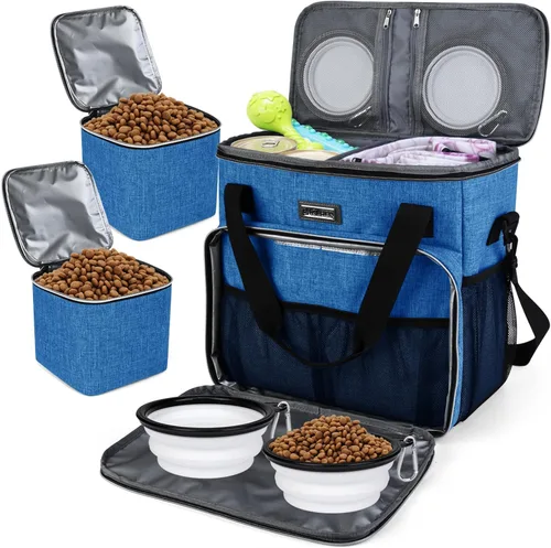Vista 21 de BAGLHER Bolsa de viaje para perros, bolsa de viaje para mascotas (todos los suministros de viaje para mascotas), con 2 recipientes de comida