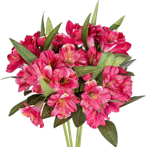 Vista 10 de Grand Verde Alstroemeria - Flores artificiales de 18 pulgadas de largo, ramo de pétalos de seda, decoración de boda, manualidades, centro de mesa
