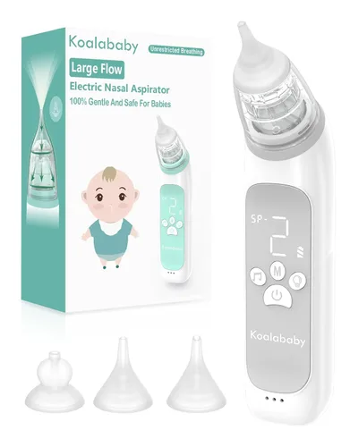 Koalababy - Aspirador nasal eléctrico de gran flujo para bebé, 3 niveles | Puntas de silicona suave, diseño recargable, música y luz relajante para