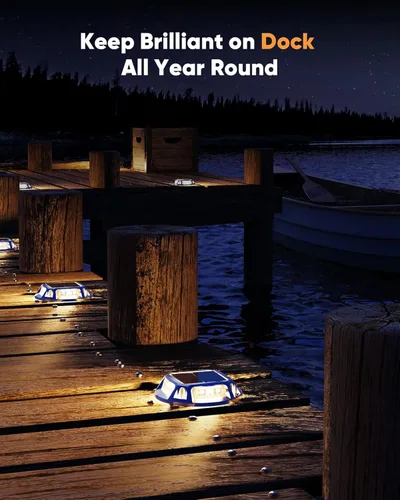 Vista 6 de JACKYLED Paquete de 8 luces solares para cubierta al aire libre, 12 luces LED solares para muelle marino, impermeables, luces solares del atardecer