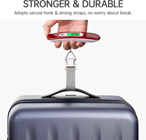 Vista 5 de FREETOO Báscula de equipaje portátil digital para maleta, báscula de viaje con función de tara, capacidad de 110 libras