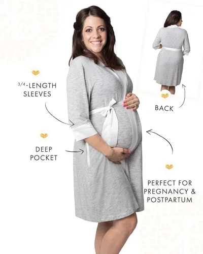 Vista 3 de Kindred Bravely Everyday Maternity Joggers (negro, XL) y bata de maternidad y lactancia de emmalina (gris, LXL)