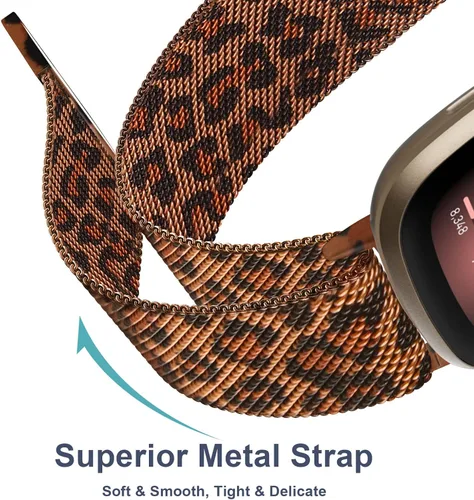 Vista 3 de Vanjua Correa de metal para Fitbit Sense 2 / Sense Bands, Fitbit Versa 4 / Versa 3 correas para mujeres y hombres, correa de repuesto de pulsera