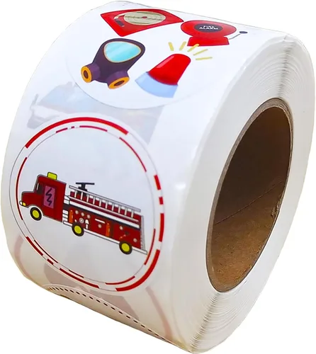 500 etiquetas decorativas para fiestas de camiones de bomberos, calcomanías en rollo para fiesta de bomberos, temática de bomberos, baby shower,