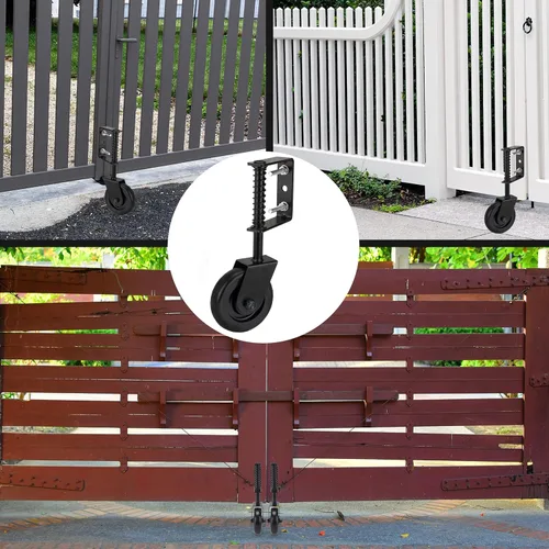 Vista 7 de Rueda de puerta de 4.3 pulgadas con resorte resistente con placa de montaje universal, 1 paquete de rueda de puerta de cerca, rueda de soporte