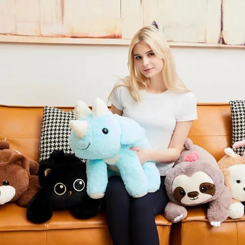 Vista 4 de uoozii Animales de peluche con peso de dinosaurio azul de 24 pulgadas 5 libras con almohadilla térmica sin perfume para microondas, lindo peluche