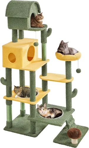 Yaheetech Árbol de Gato Cactus, Árbol Grande para Gatos de Interior, Torre para Gatos de Varios Niveles con 2 Casitas Grandes, Postes Rascadores, 2