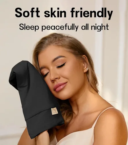 Vista 6 de SECZIPE 2 piezas de cofia de satén de seda para envolver el cabello para dormir, con correa ajustable para cabello rizado, gorras nocturnas Negro