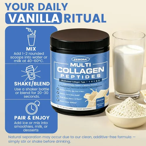 Vista 5 de ZEBORA Polvo de péptidos de colágeno múltiple de vainilla para mujeres