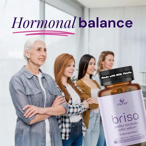 Vista 4 de Munar Brisa Menopause Support – Balance hormonal para mujeres con cardo mariano, Vitex, cohosh negro y ruibarbo. Reduce los sofocos, aumenta