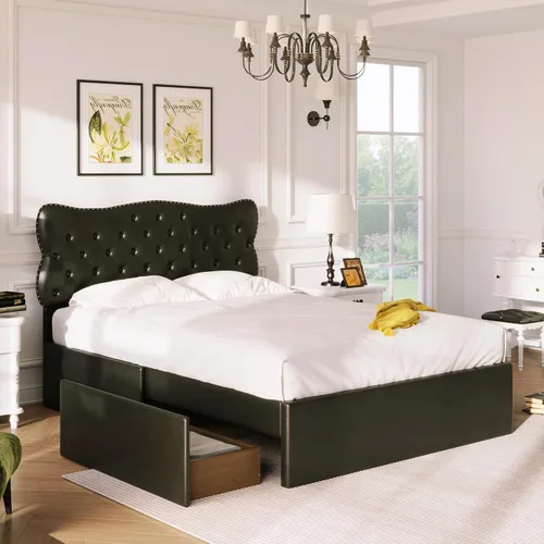 Vista 64 de Elegante cama con plataforma tapizada de terciopelo de tamaño Queen con cabecero, para niños, niñas y adolescentes (beige @cabecero/, Queen)