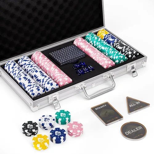 Vista 10 de Juego de 300 fichas de póquer numeradas para Texas Holdem, Blackjack, torneos con estuche de aluminio, 2 barajas de cartas, distribuidor, ciego