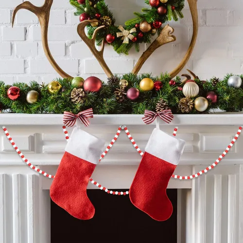 Vista 3 de Hicarer Guirnalda de cuentas de madera de Navidad de 16 pies, guirnalda de cuentas de madera de Navidad, decoración de bastón de caramelo