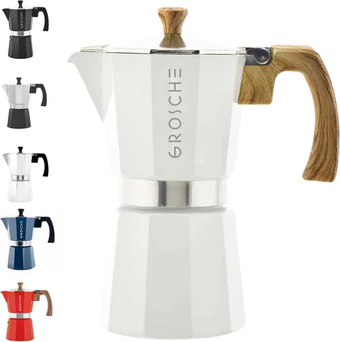 Vista 13 de GROSCHE Milano - Cafetera Moka para estufa, olla de expreso para 3 tazas de café, 5 oz, color negro - Cafetera cubana para estufa, cafetera Moka