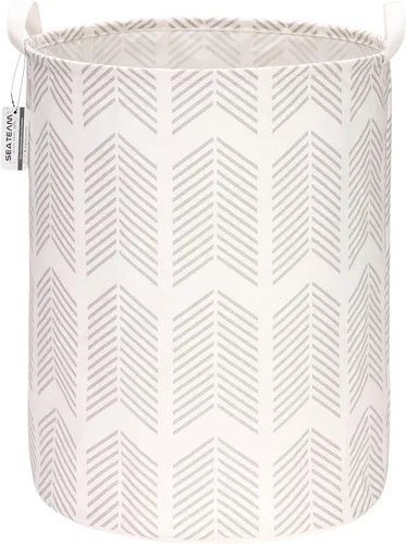 Vista 12 de Sea Team 19.7 pulgadas de gran tamaño impermeable recubrimiento de ramio y algodón tela plegable cesta para lavandería, cubo cilíndrico