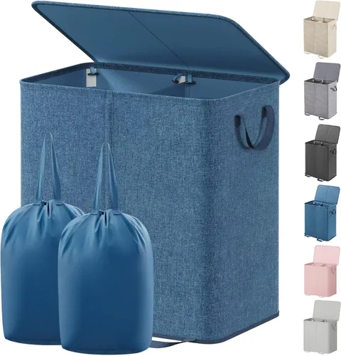 Vista 18 de Lifewit Cesta de lavandería con tapa y bolsa de lavandería extraíble, grande, plegable, 1 divisor, cesta de ropa sucia con asas para dormitorio