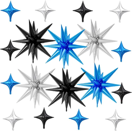 Vista 33 de 18 globos de estrella rojos y plateados, globos plateados y rojos con 6 globos de estrella en explosión de 22 pulgadas, 12 globos de aluminio