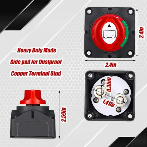 Vista 2 de Interruptor de batería de 12 V-48 V, resistente al agua, interruptor de generador maestro, interruptor de desconexión de batería con 2 Awg de 12