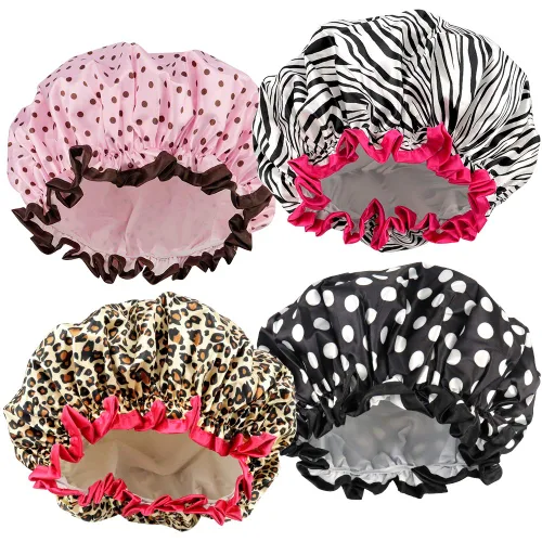 TCOTBE Gorro de ducha para mujer, elástico y reutilizable, protección del medio ambiente, doble capa impermeable