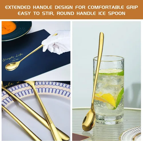 Vista 5 de Cuchara de mango largo de 9.5 pulgadas, cucharas de crema helada, cucharas de té, agitadores de café, cuchara de hielo, cucharas de cóctel de acero