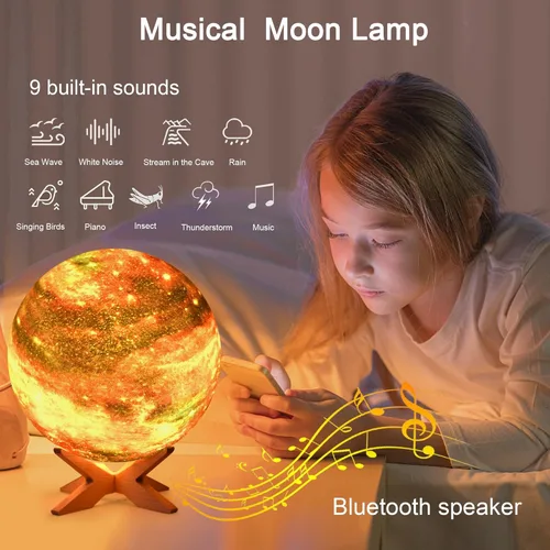 Vista 2 de Lámpara de luna integrada Bluetooth máquina de sonido de ruido blanco luz nocturna para niños, luz de luna multicolor de 5.9 pulgadas, luz de luna