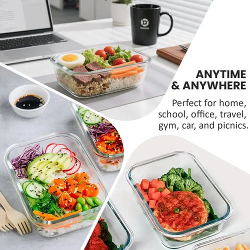 Vista 6 de HOTEC Recipiente de vidrio de almacenamiento de alimentos de 35 onzas, recipientes herméticos de vidrio para almuerzo y frutas con tapas, apto