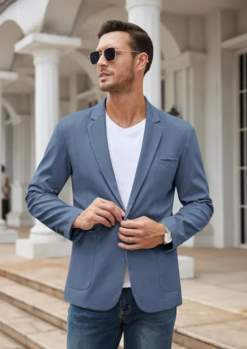 Vista 2 de COOFANDY Chaqueta deportiva casual para hombre, ajuste regular, ligera, de lino, elegante, con un botón