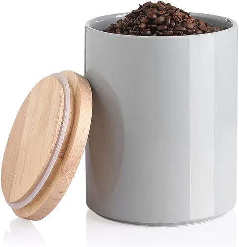 Vista 20 de SWEEJAR – Recipiente de cerámica para almacenamiento de alimentos, recipientes apilables con tapa hermética de madera para servir café molido, té