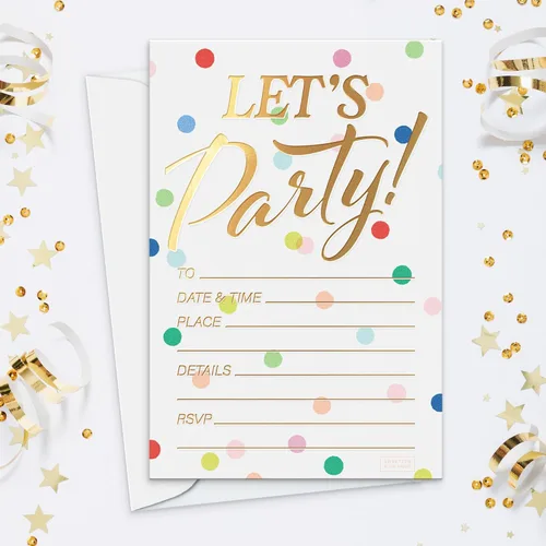 Vista 7 de ¡Invitaciones de fiesta S&O! 25 invitaciones tradicionales de papel de aluminio dorado con sobres, invitaciones de boda, bebé y despedida