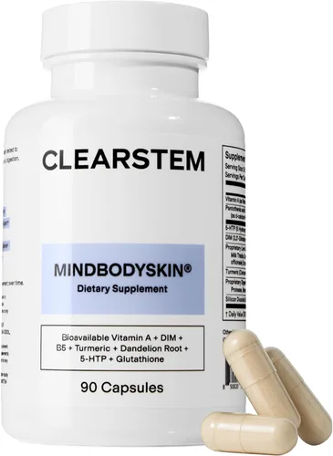 CLEARSTEM - MINDBODYSKIN Suplemento hormonal para el acné (5-HTP) - Suplemento DIM natural - Vitaminas para el cuidado de la piel - Equilibrio