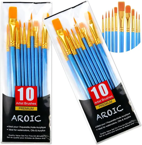 Juego de pinceles de pintura acrílica, 2 paquetes/20 cepillos de pelo de nailon | Juego de paleta de pinceles de pintura, con 6 paquetes de 60 2-Azul
