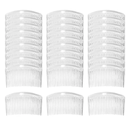 Vista 6 de Cinaci Paquete de 30 peines laterales de plástico transparente blanco negro marrón para el cabello con 23 dientes para tocados, clips, pasadores