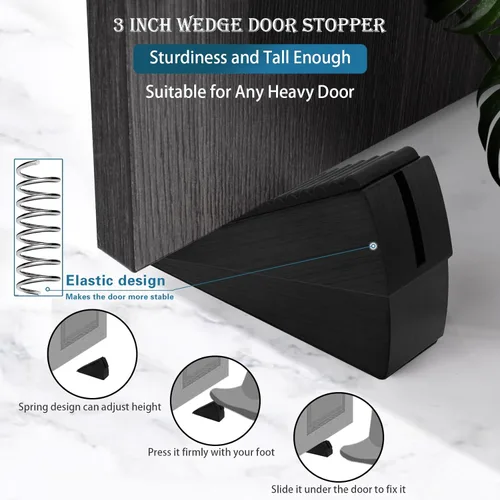 Vista 3 de Actvty Tope de puerta resistente, con resorte de 3 pulgadas de alto, cuña para parte inferior de puertas, tope de puerta de acero inoxidable más