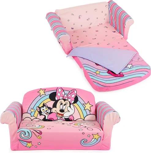 Marshmallow Furniture, Sofá para dormir Minnie Mouse 3 en 1, tumbona convertible para niños, sofá cama y colchón de espuma para siestas de niños con