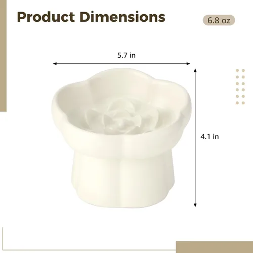 Vista 4 de Ceramic Slow Feeder Cat Bowl, 6.8 Oz Flower Shape, Elevated Pet Food Dish Anti Vomiting, Non-Slip Base, Easy Clean